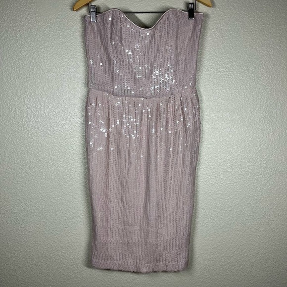 French Connection Spicey Sequin Strapless Mini Dress Grey/Pink Spicy Size 8 - Picture 3 of 12